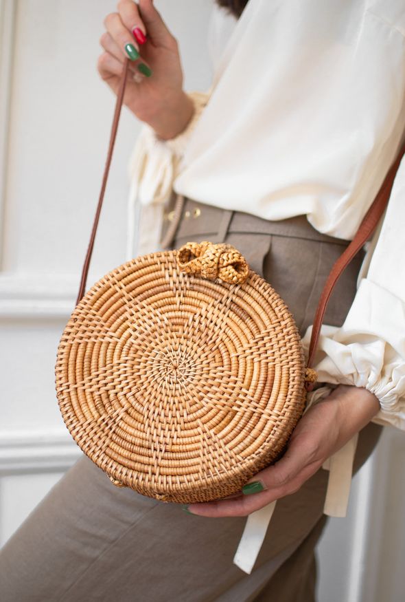 Кругла плетена сумка з ротанга Bali з візерунком