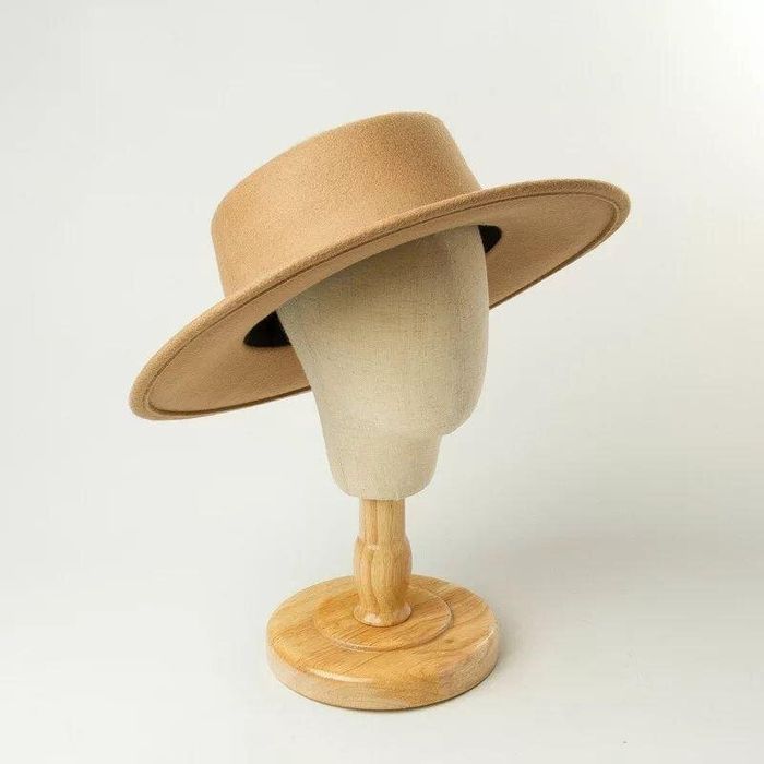 Photo 2 felt Canotier Hat 100% wool with flat brim color Beige  - Palmy