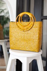 Соломенная плетеная сумка с деревянными ручками цвет Желтый