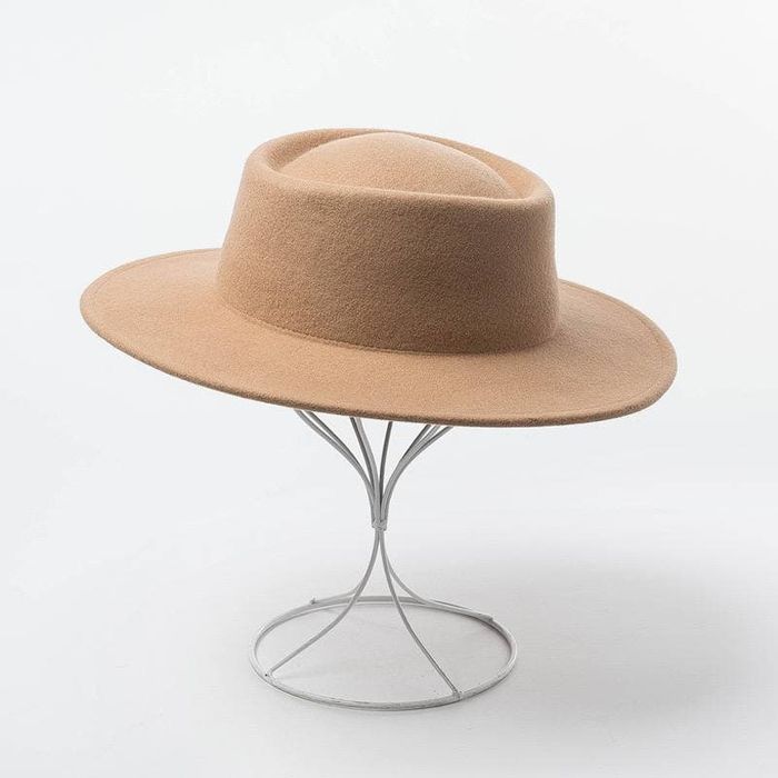 Фото 2 фетровая Шляпа канотье из 100% шерсти с круглой тульей цвет Светло бежевый  - Palmy