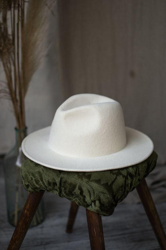 Фото 4 фетровая Шляпа федора из 100% шерсти цвет Белый  - Palmy