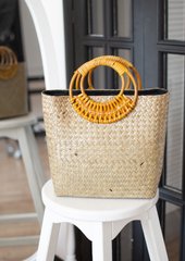 Соломенная плетеная сумка с деревянными ручками цвет Бежевый