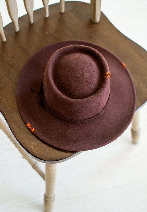 Фото 1 фетровая Шляпа канотье из 100% шерсти с вышивкой цвет Коричневый  - Palmy