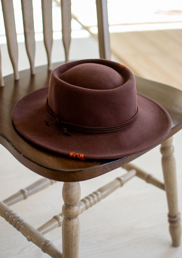 Фото 3 фетровая Шляпа канотье из 100% шерсти с вышивкой цвет Коричневый  - Palmy
